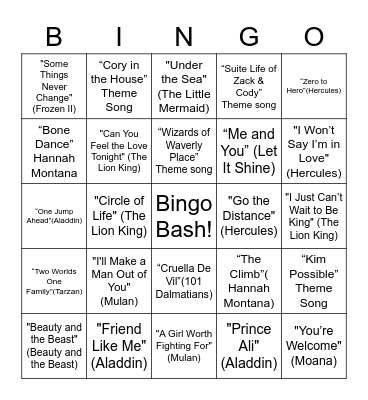 Disney Round 2 Bingo Card