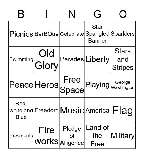 Patriotic Bingo Card