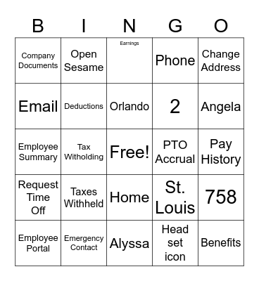 Synchrony Human Resources Bingo Card