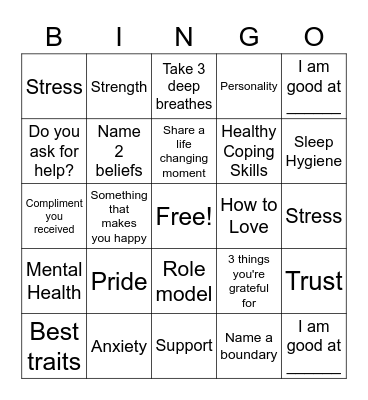 ESH Self-Esteem Bingo Card