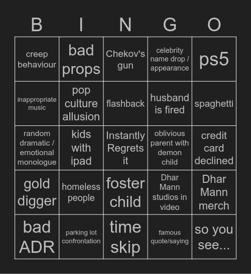 Unofficial Dhar Mann Bingo Card