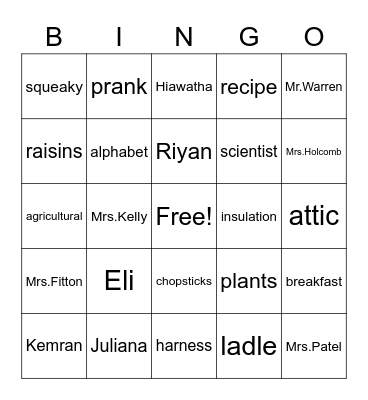 Third Grade Bingo Card