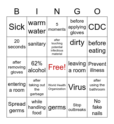 Hand Hygiene Bingo Card