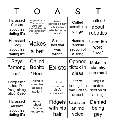 Trostin Bingo Card