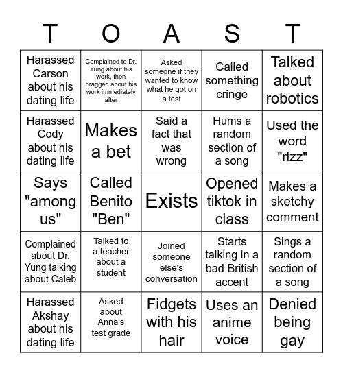 Trostin Bingo Card