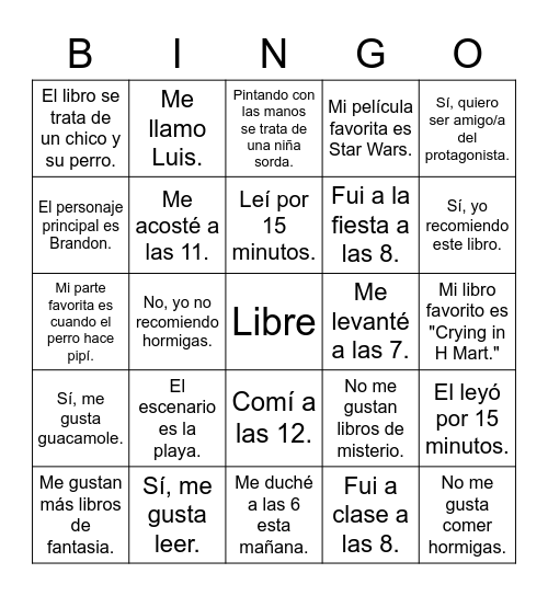 La Lectura - Español 2 Bingo Card