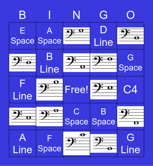 Bass Clef Bingo Card