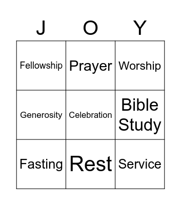Spiritual Discipline Bingo Card