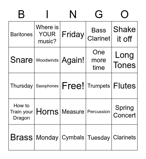 Band Director Bingo Card