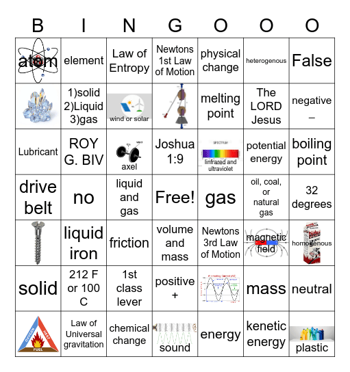 Chemistry and Physics Bingo Card