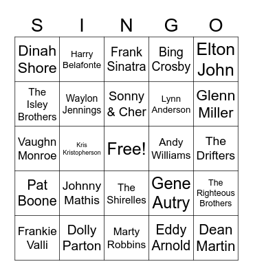 SINGO Bingo Card