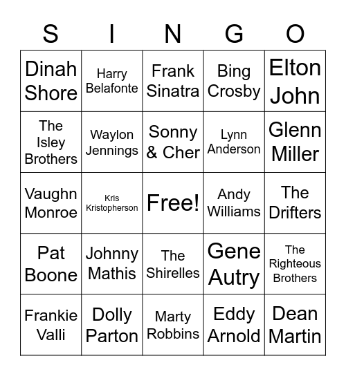 SINGO Bingo Card