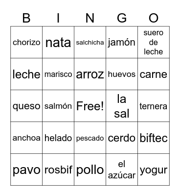 Spanish foods Bingo Card