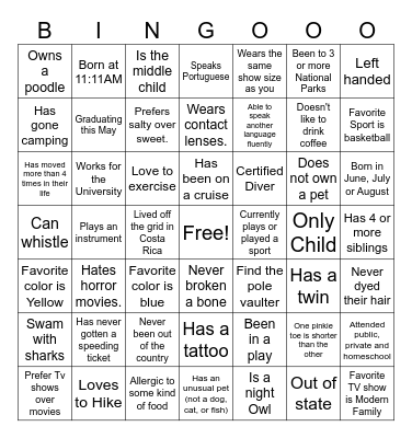 Get to Know You Bingo! Bingo Card