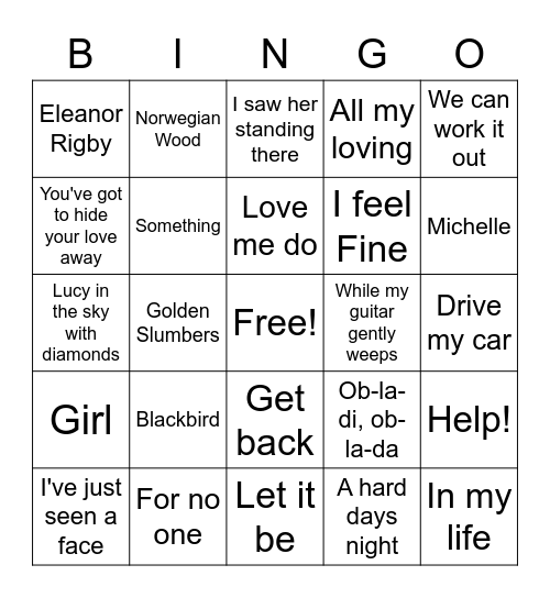 The Beatles Bingo Card