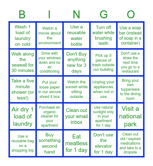 GO GREEN BINGO CHALLENGE Bingo Card