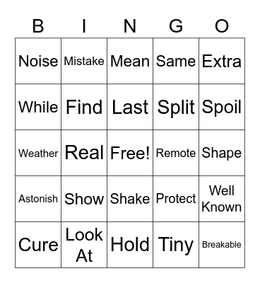 Vocabulary Bingo Card