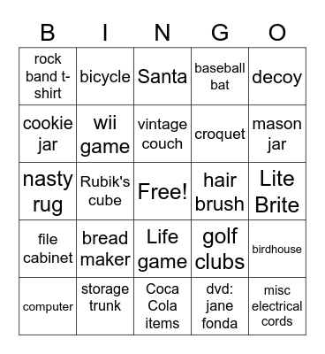 Garage Sales Bingo Card