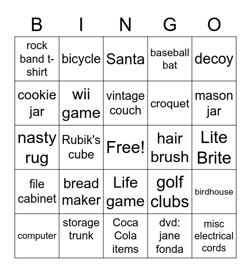 Garage Sales Bingo Card