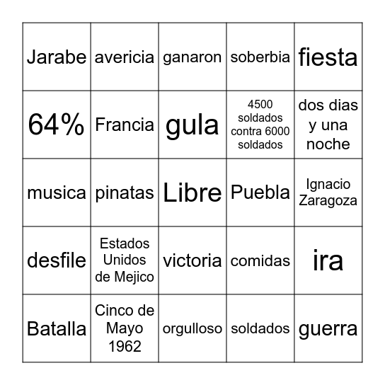 Cinco de Mayo Loteria Bingo Card