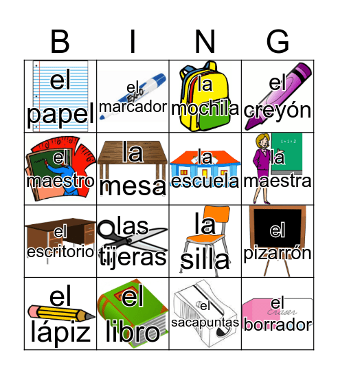 La Escuela Bingo Card