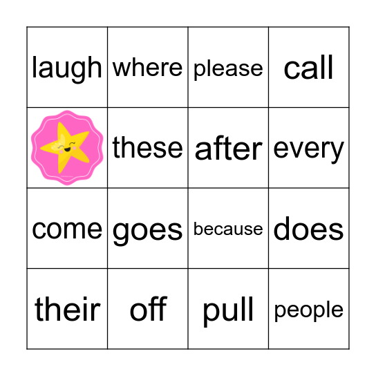 High Frequency Words Bingo Card