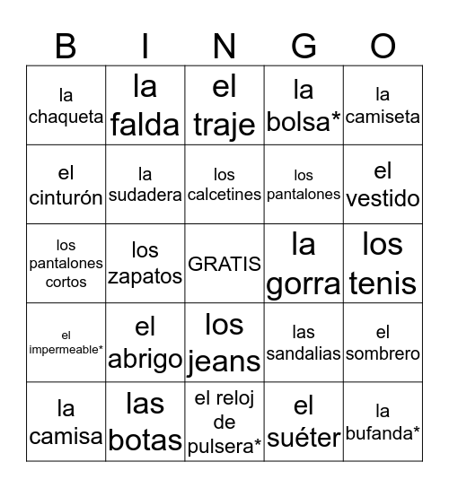 LOTO - La ropa Bingo Card