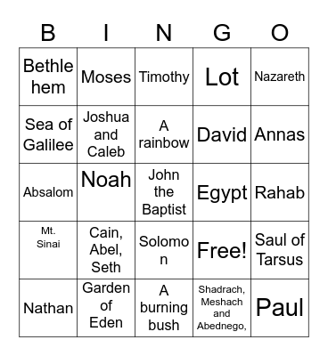 Bible Trivia Bingo Card