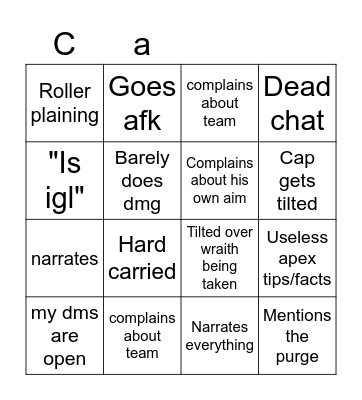 Cap bingo board Bingo Card