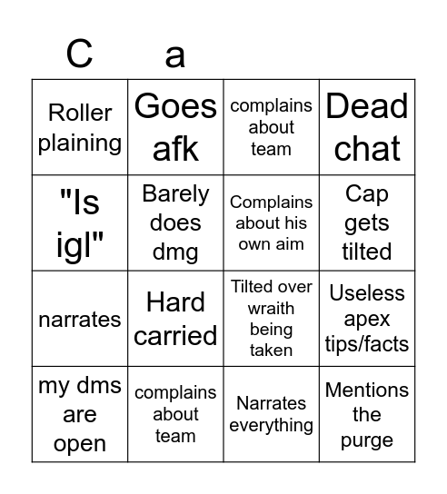 Cap bingo board Bingo Card