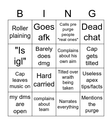 Cap bingo board Bingo Card
