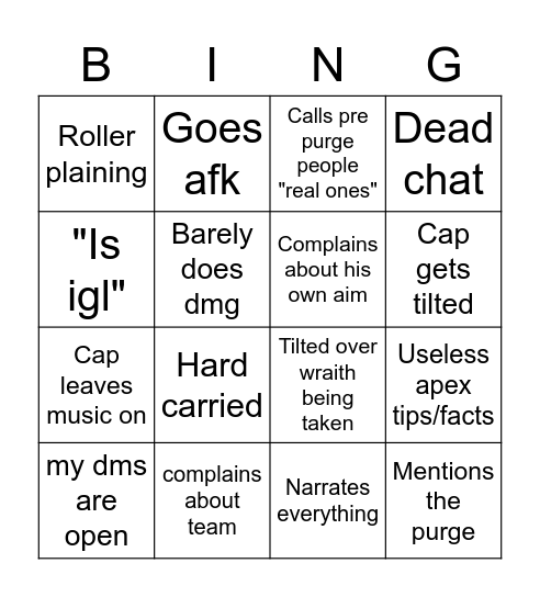 Cap bingo board Bingo Card