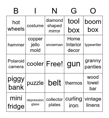Garage Sales Bingo Card