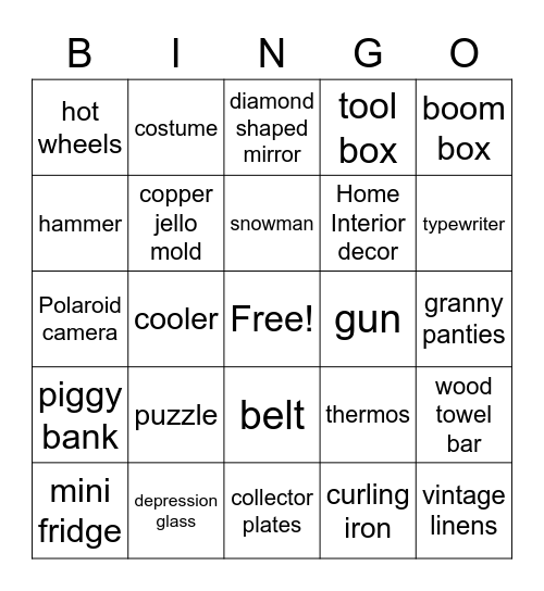 Garage Sales Bingo Card