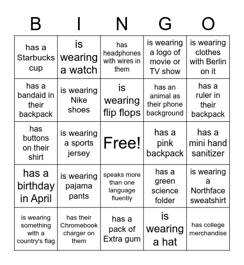 Spirit Week Advisory Bingo Card