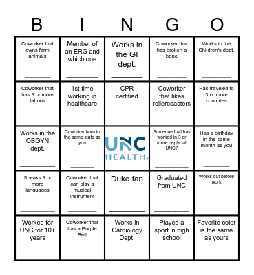 PAC Employee Engagement BINGO Card