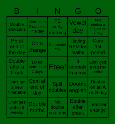 Time table! Bingo Card