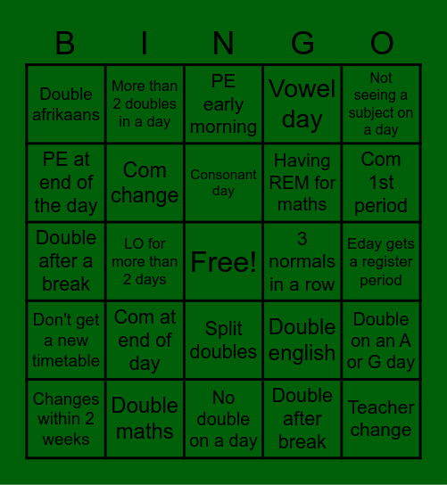 Time table! Bingo Card