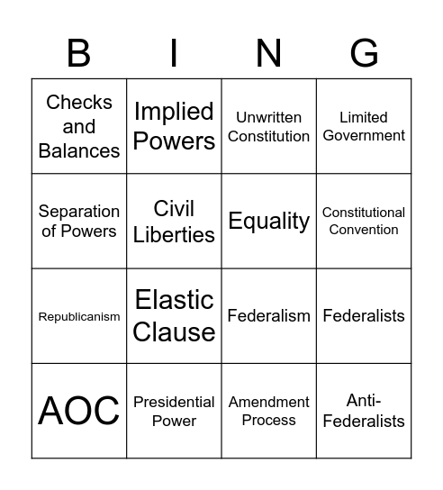 Constitutional Concepts Bingo Card