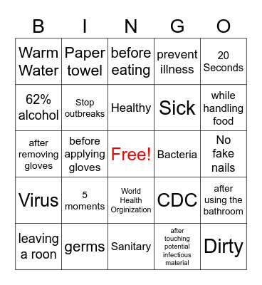 Hand Hygiene Bingo Card