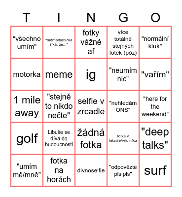 Tinder bingo Card