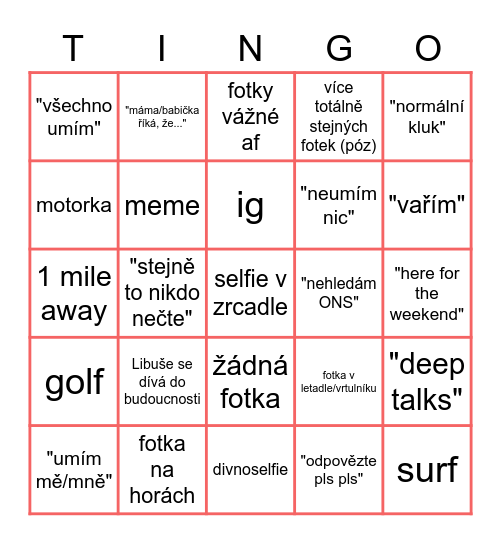 Tinder bingo Card