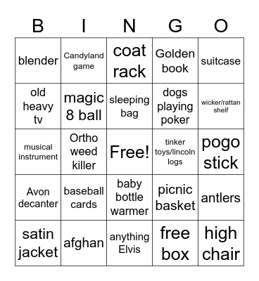 Garage Sales Bingo Card
