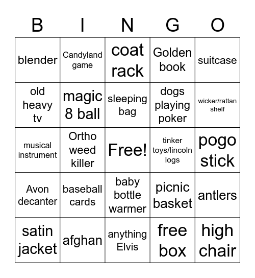 Garage Sales Bingo Card