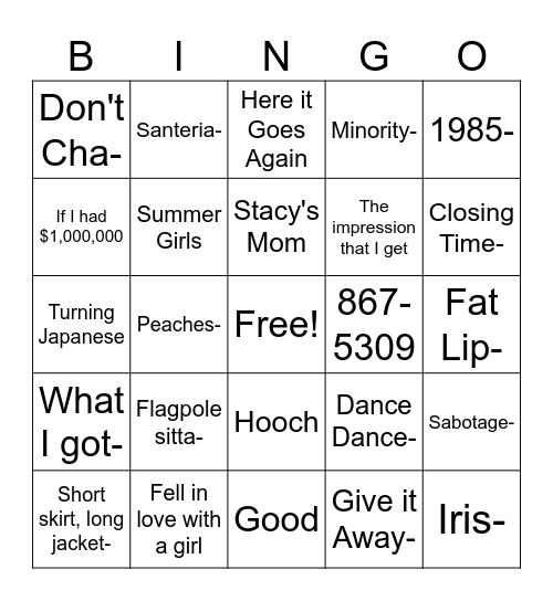 Game 3 7/31 Bingo Card