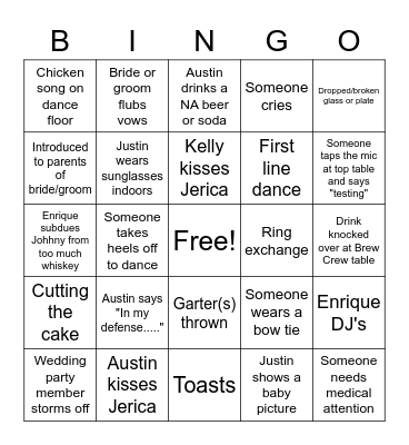 Austin Wedding Bingo Card