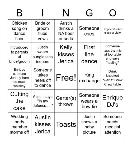 Austin Wedding Bingo Card