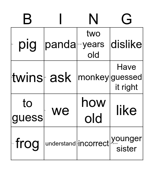 TWINS  Bingo Card
