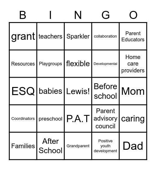 Family Resource Center Bingo Card
