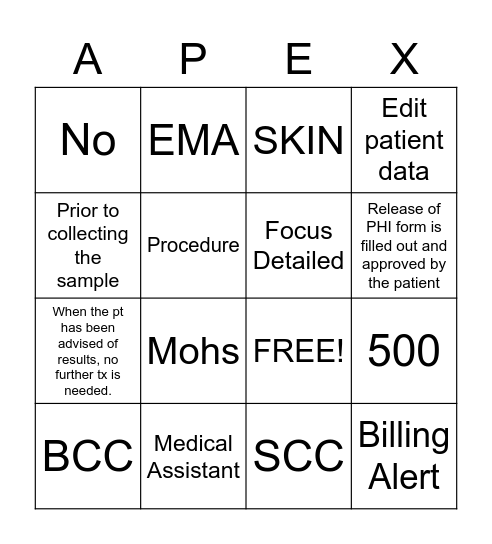 APEX Trivia Bingo Game 2 Bingo Card
